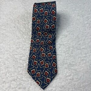 Vintage Polo Ralph Lauren Silk Necktie Men's Blue Geometric Designer Tie‎